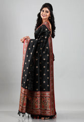 Black Colour with Red Border Tussar Silk with Bloue Piece
