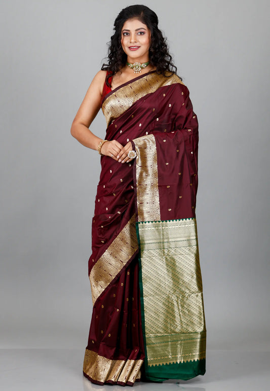 Maroon Kanjivaram Silk Saree With Blouse Piece