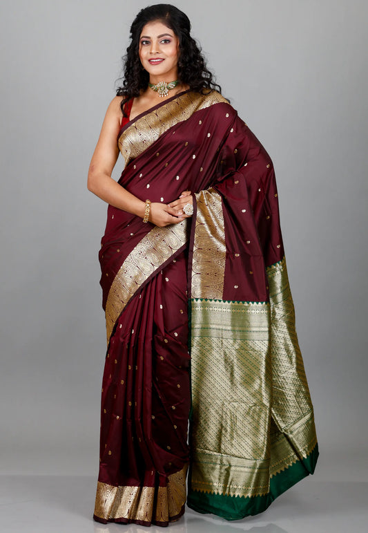 Maroon Kanjivaram Silk Saree With Blouse Piece