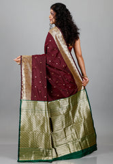Maroon Kanjivaram Silk Saree With Blouse Piece