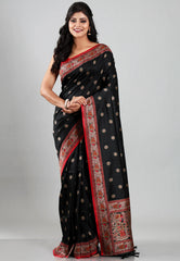 Black Colour with Red Border Tussar Silk with Bloue Piece