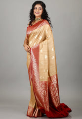Tussar Colour Silk with Red Border Tussar with Blouse Piece