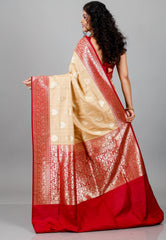 Tussar Colour Silk with Red Border Tussar with Blouse Piece
