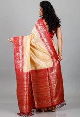 Tussar Colour Silk with Red Border Tussar with Blouse Piece
