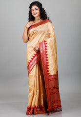 Tussar Colour Silk with Red Border Tussar with Blouse Piece