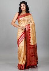 Tussar Colour Silk with Red Border Tussar with Blouse Piece