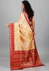 Tussar Colour Silk with Red Border Tussar with Blouse Piece
