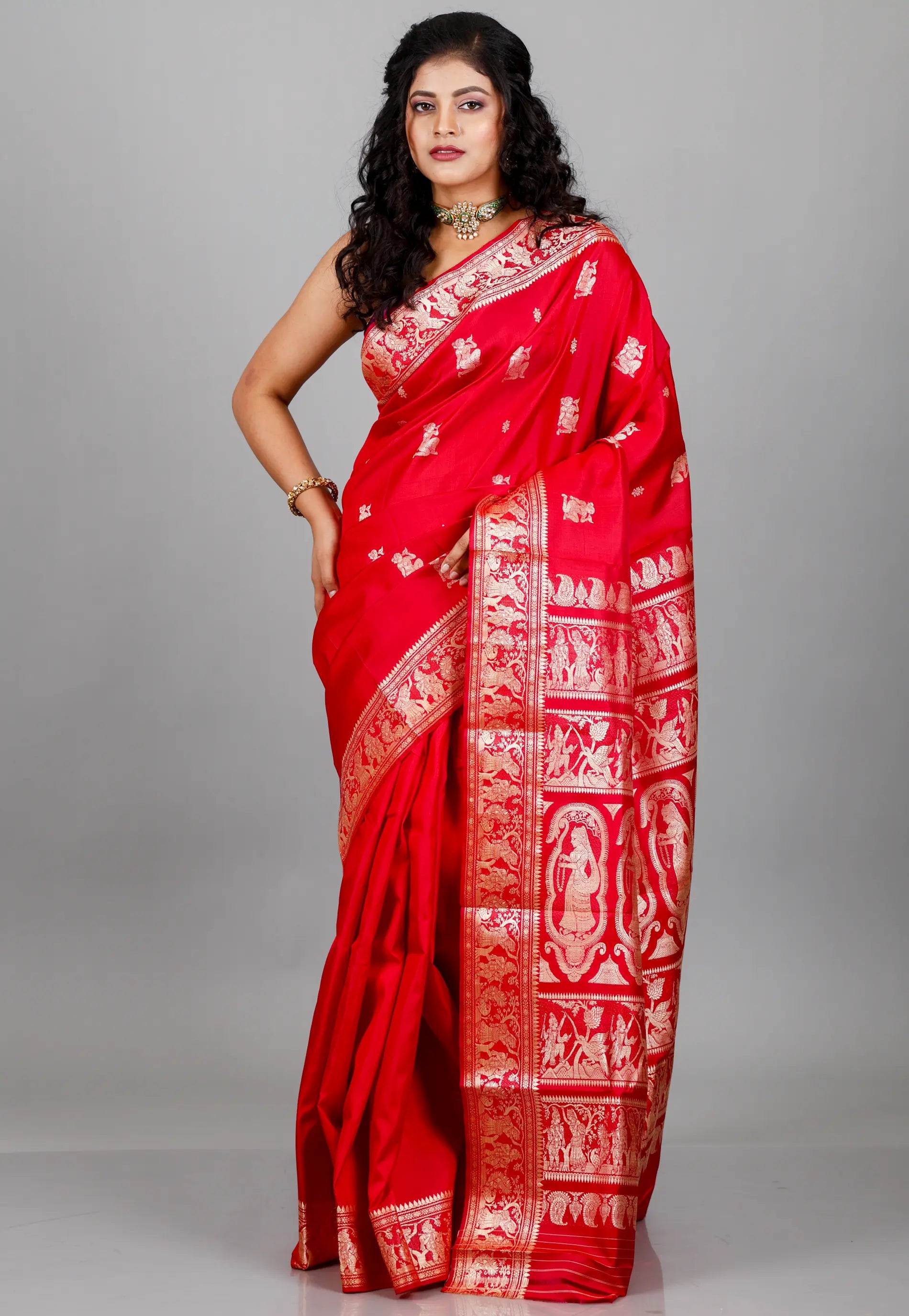 Red Baluchari Pure Silk Saree with Blouse Piece