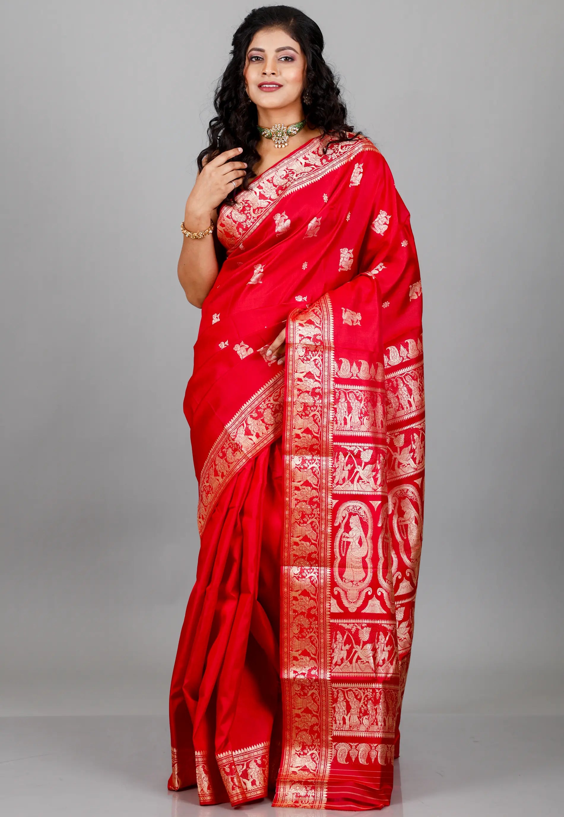 Red Baluchari Pure Silk Saree with Blouse Piece