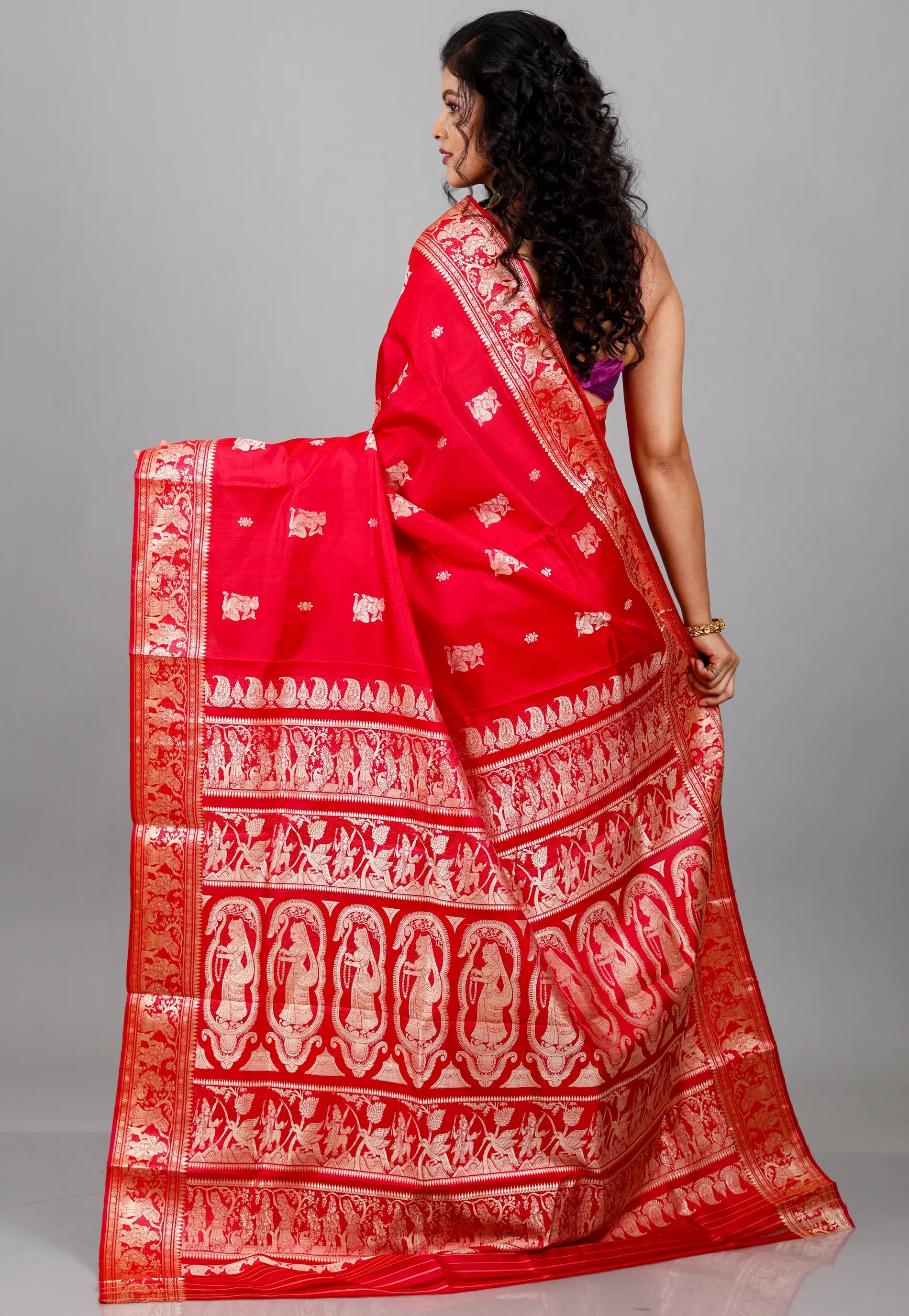 Red Baluchari Pure Silk Saree with Blouse Piece