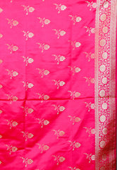 Orange with Rani Border Wedding Banarasi Silk Saree with Blouse Piece