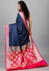Royal Blue with Rani Border Wedding Banarasi Silk Saree with Blouse Piece