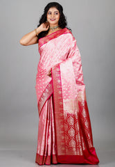Pink with Rani Border Pastel Benarasi Saree With Blouse Piece