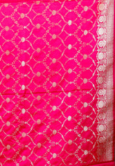 Pink with Rani Border Pastel Benarasi Saree With Blouse Piece