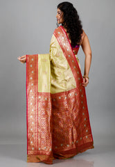 Light Green with Red Border Kanjivaram Silk Saree With Blouse Piece
