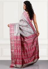 Grey Baluchari Pure Silk Saree with Blouse Piece