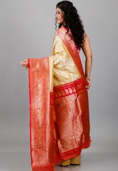 Tussar Colour Silk with Red Border Kanjivaram with Blouse Piece