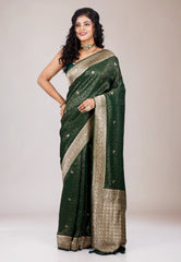 Bottle Green Mashru Silk Saree with Blouse Piece