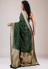 Bottle Green Mashru Silk Saree with Blouse Piece
