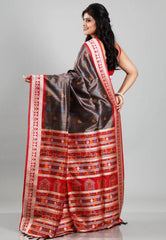 brown with Red Border Tussar Silk Saree with Blouse Piece