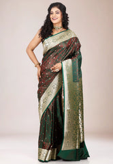 Dual Shades of Green & Maroon Pachmina Wedding Banarasi Silk Saree with Blouse Piece