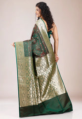 Dual Shades of Green & Maroon Pachmina Wedding Banarasi Silk Saree with Blouse Piece