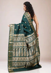 Bottle Green Baluchari Pure Silk Saree with Blouse Piece
