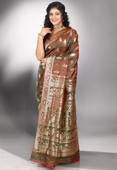 Dual Shades of Brown Baluchari Silk Saree with Blouse Piece