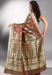 Dual Shades of Brown Baluchari Silk Saree with Blouse Piece