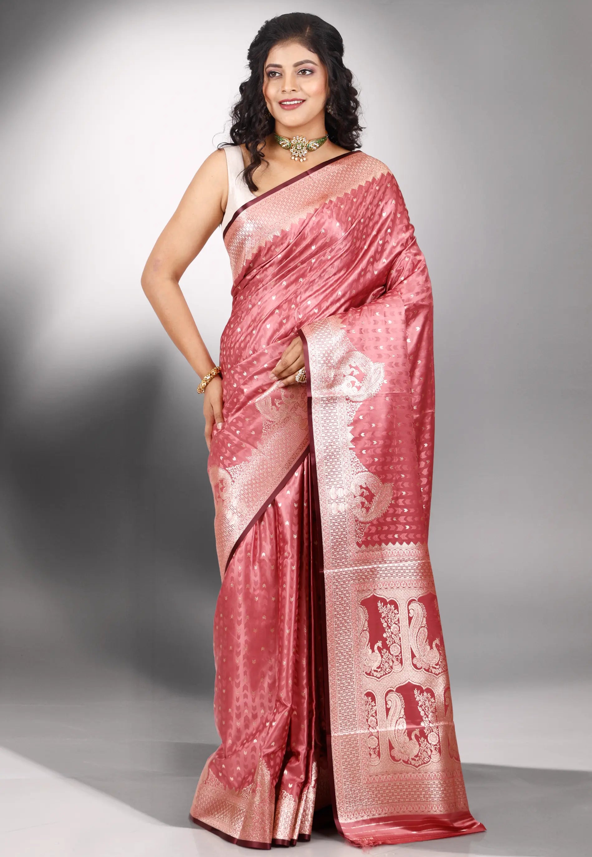 Onion Pink Mashru Silk Saree with Blouse Piece