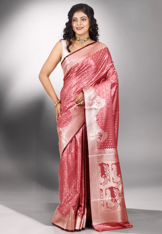 Onion Pink Mashru Silk Saree with Blouse Piece