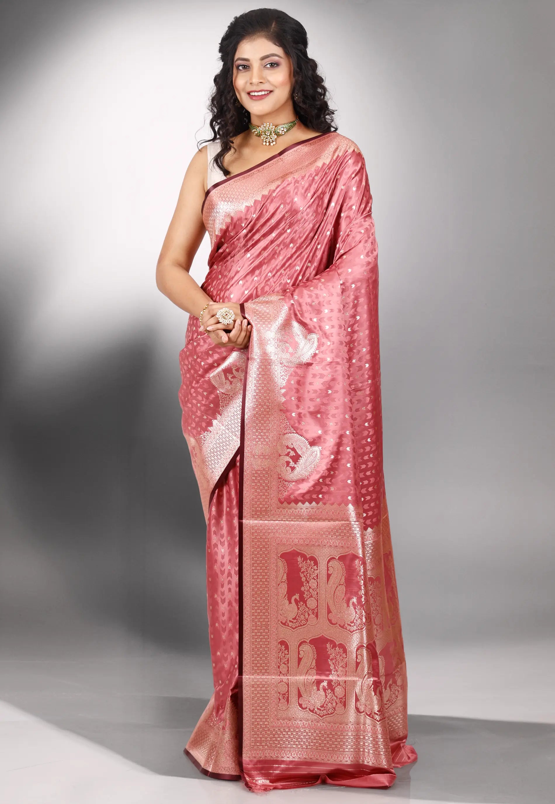 Onion Pink Mashru Silk Saree with Blouse Piece