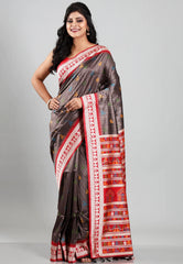 Brown with Red Border Tussar Silk Saree with Blouse Piece