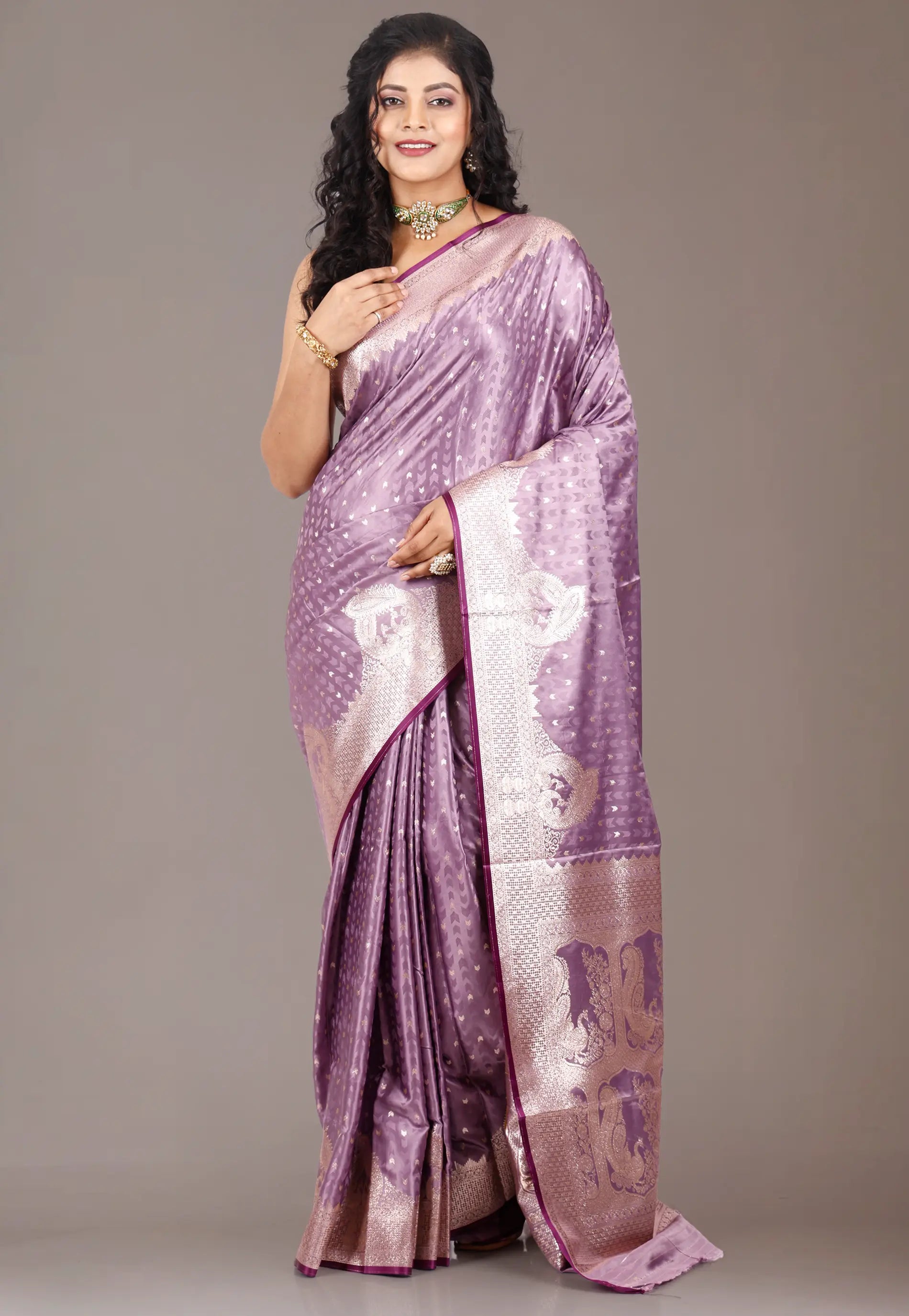 Purple Mashru Silk Saree with Blouse Piece