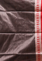Brown with Red Border Tussar Silk Saree with Blouse Piece