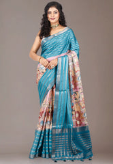 Beige Multi Print Tussar Silk Saree with Blouse Piece