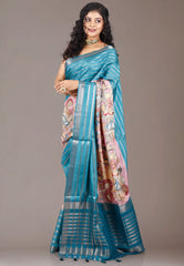Beige Multi Print Tussar Silk Saree with Blouse Piece