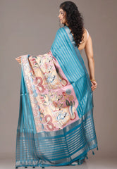 Beige Multi Print Tussar Silk Saree with Blouse Piece