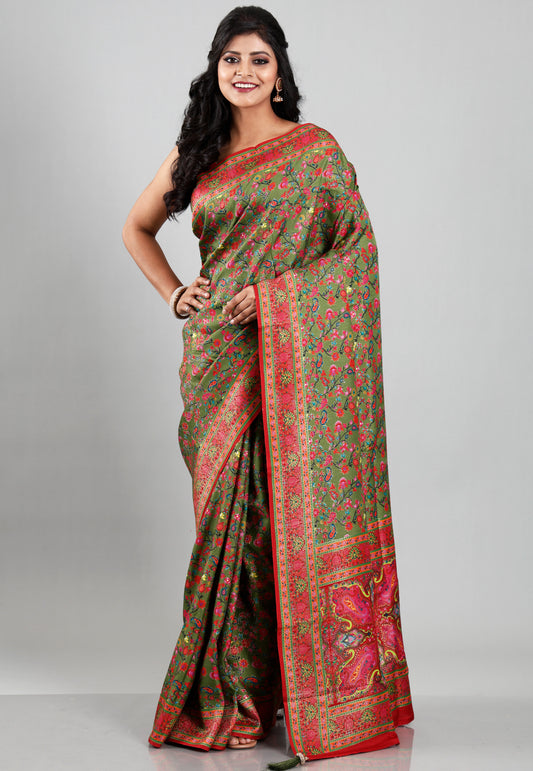 Pesta Green Kani Silk Saree With Blouse Piece