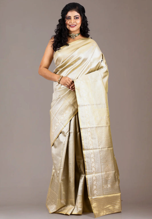 Golden Tissue Kanjivaram Silk Saree With Blouse Piece