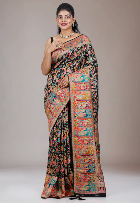 Black Kani Silk Saree With Blouse Piece