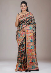 Black Kani Silk Saree With Blouse Piece