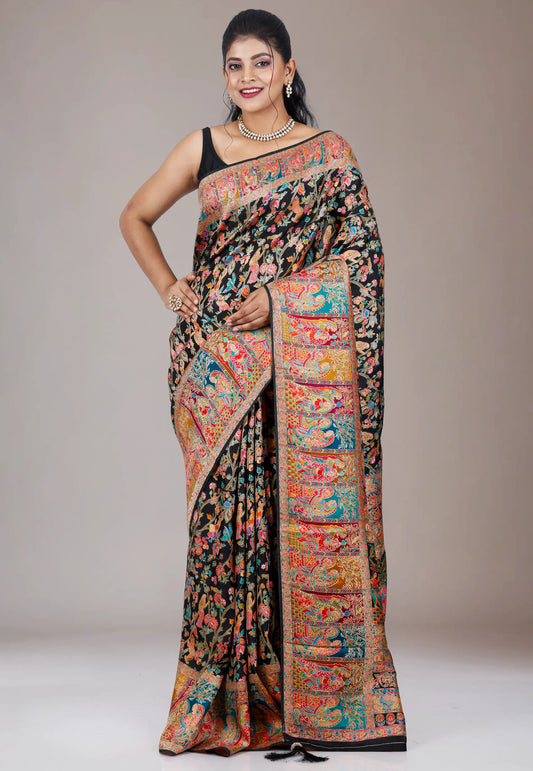 Black Kani Silk Saree With Blouse Piece