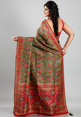 Pesta Green Kani Silk Saree With Blouse Piece