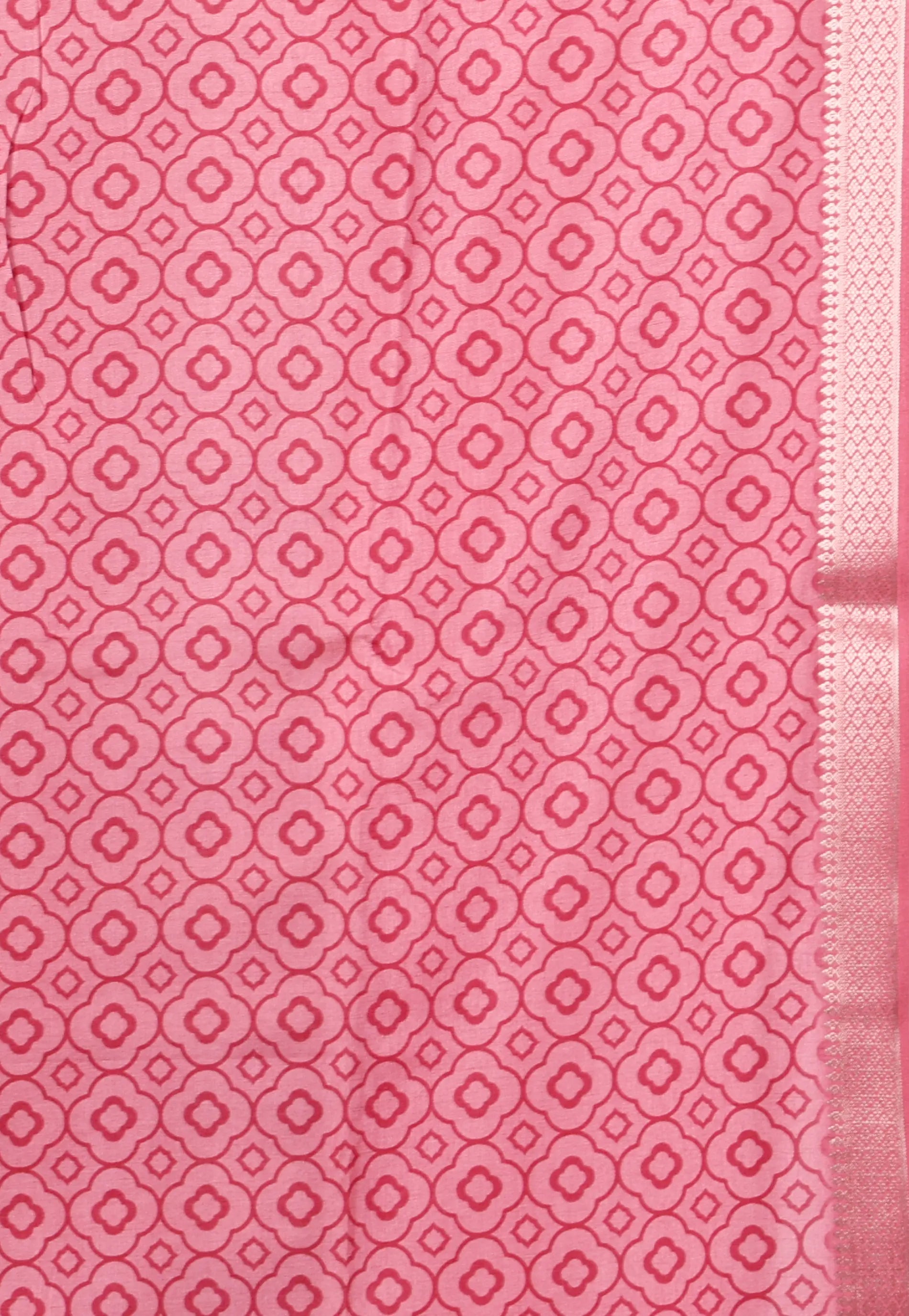 Black Printed with Onion Pink Border Tussar Silk Saree with Blouse Piece