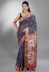 Grey Tussar Silk Saree with Blouse Piece