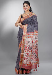 Grey Tussar Silk Saree with Blouse Piece