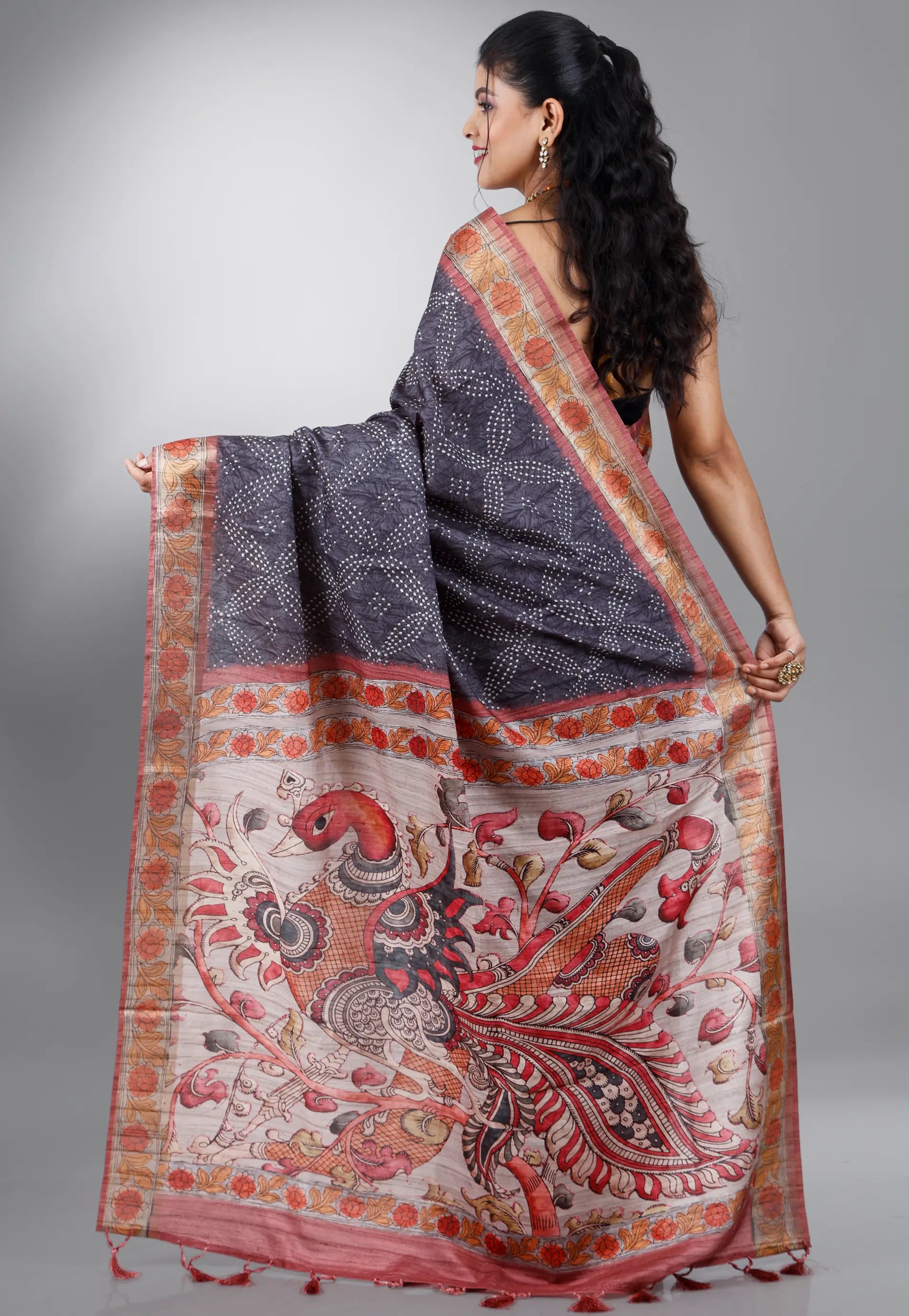 Grey Tussar Silk Saree with Blouse Piece