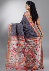 Grey Tussar Silk Saree with Blouse Piece