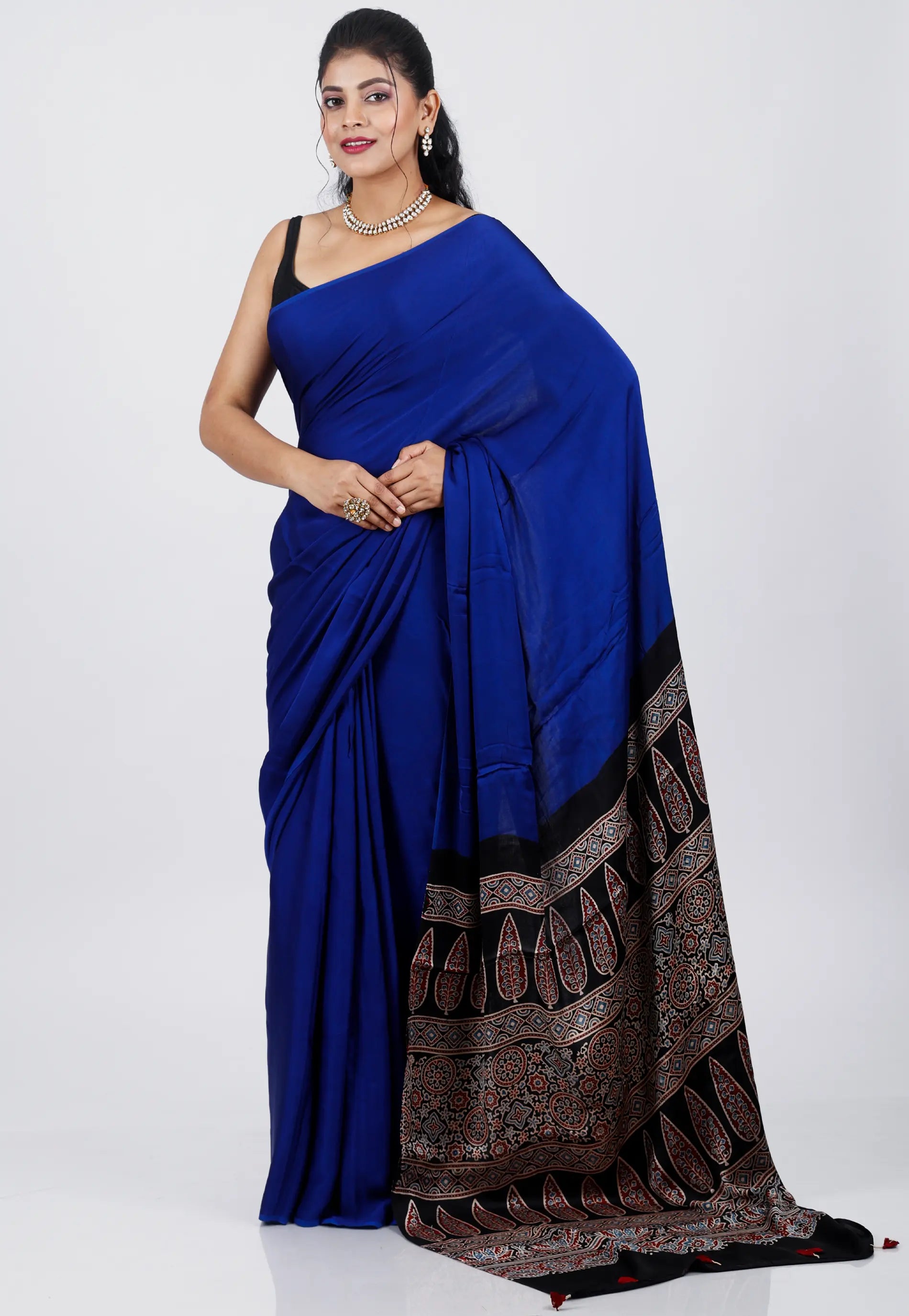 Royal Blue Modal Silk Saree With Blouse Piece